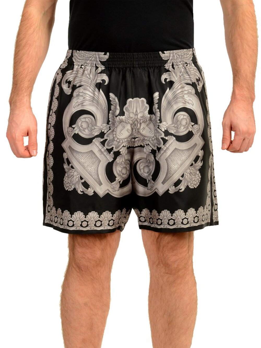 Versace Men's Heritage Print Black & Gray 100% Silk Shorts US 38 IT 54